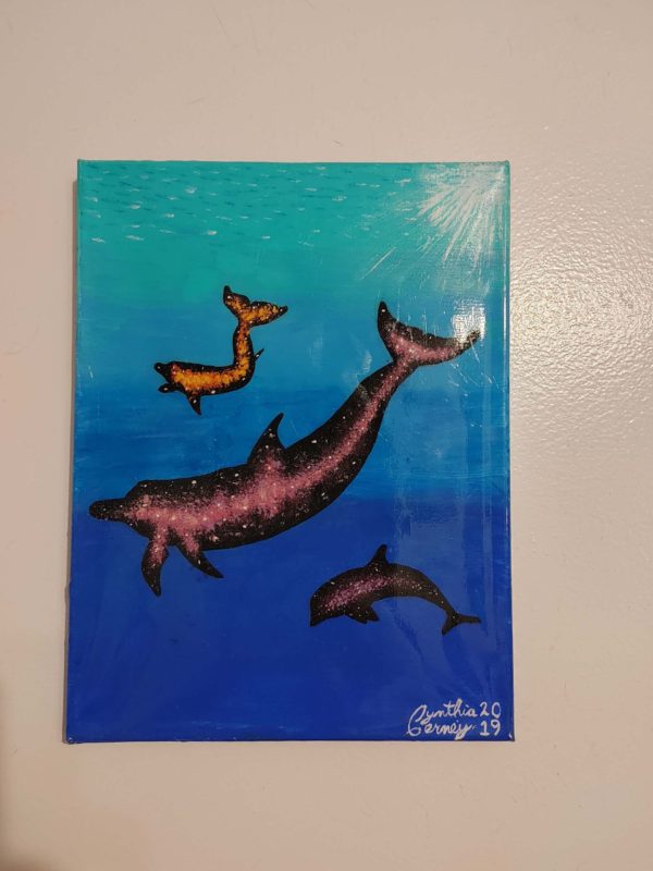 Galaxy Dolphins Painting - 12" x 9"