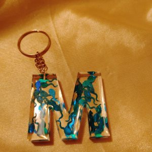 Letter M Blue Swimmers Glitter Keychain