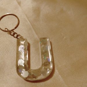 Letter U Middle Finger Glitter Keychain