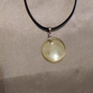 Round Yellow/Glitter Black Cord Necklace