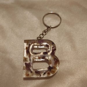 Letter B Purple/White Lilac Flowers Keychain