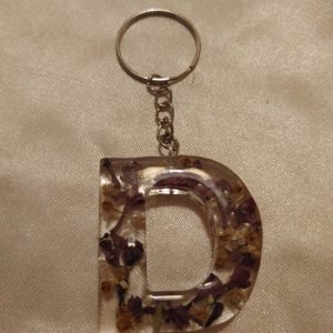 Letter D Purple/White Lilac Flowers Keychain