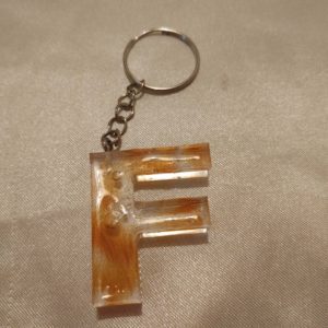 Letter F White/Orange Feathers Keychain