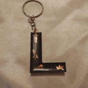Letter L Black with Gold Glitter Keychain