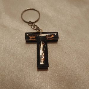 Letter T Black with Gold Glitter Keychain