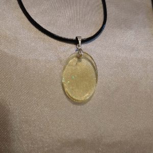 Oval Yellow/Glitter Black Cord Necklace