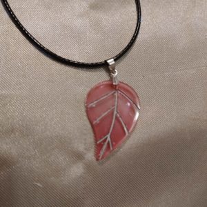 Leaf Red/Silver Veins Black Cord Necklace