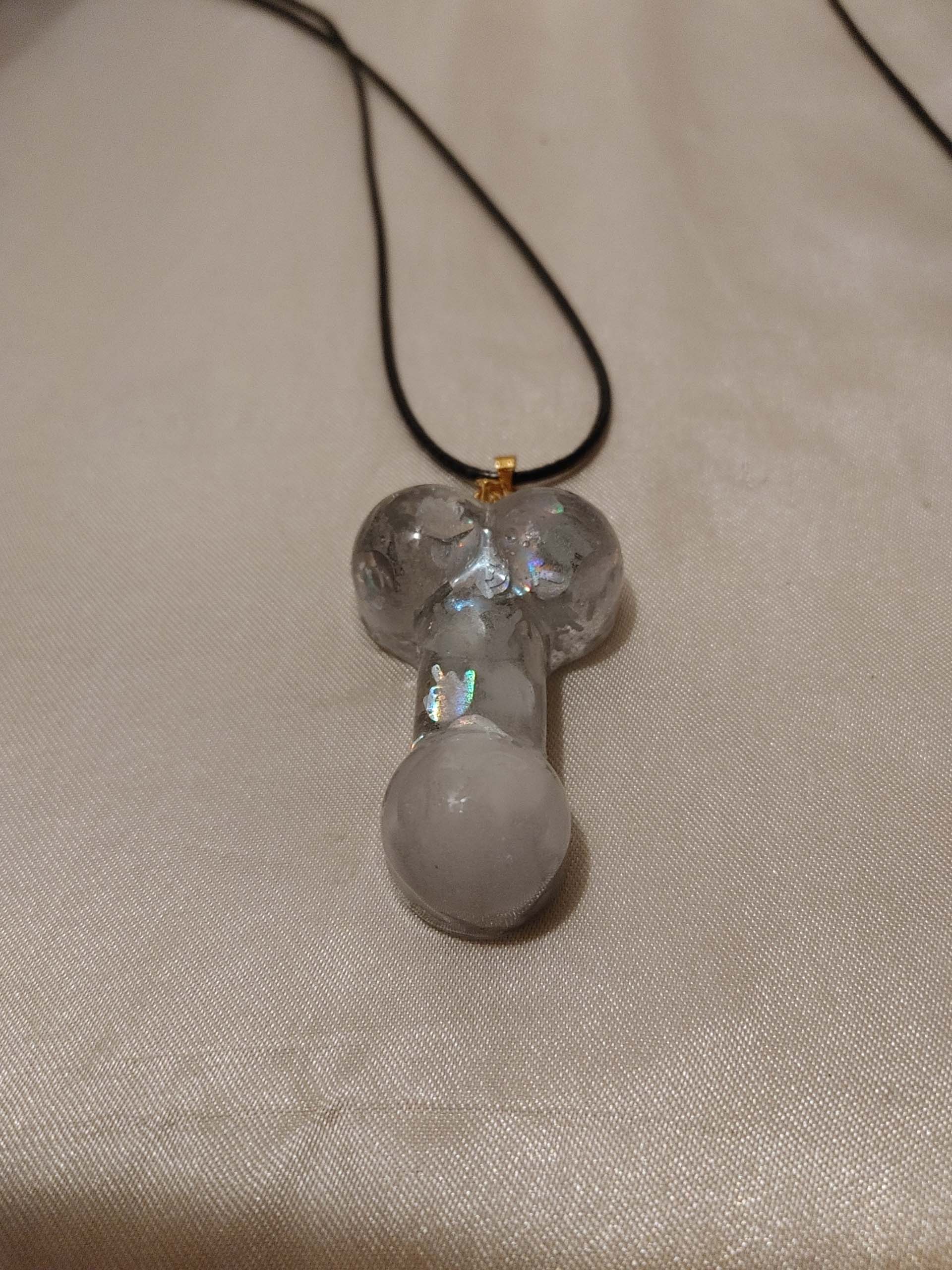 Middle Finger Glitter with Glow-in-the-Dark Tip "Delightful Dick' Black Cord Necklace