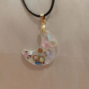 Moon Party Theme Glitter Black Cord Necklace