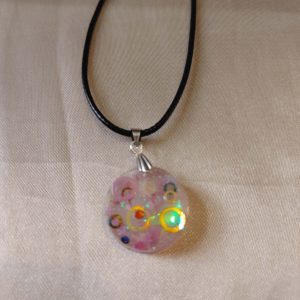 Round Party Theme Glitter Black Cord Necklace