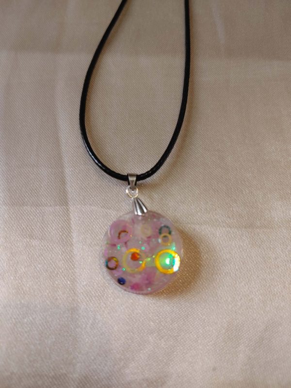 Round Party Theme Glitter Black Cord Necklace