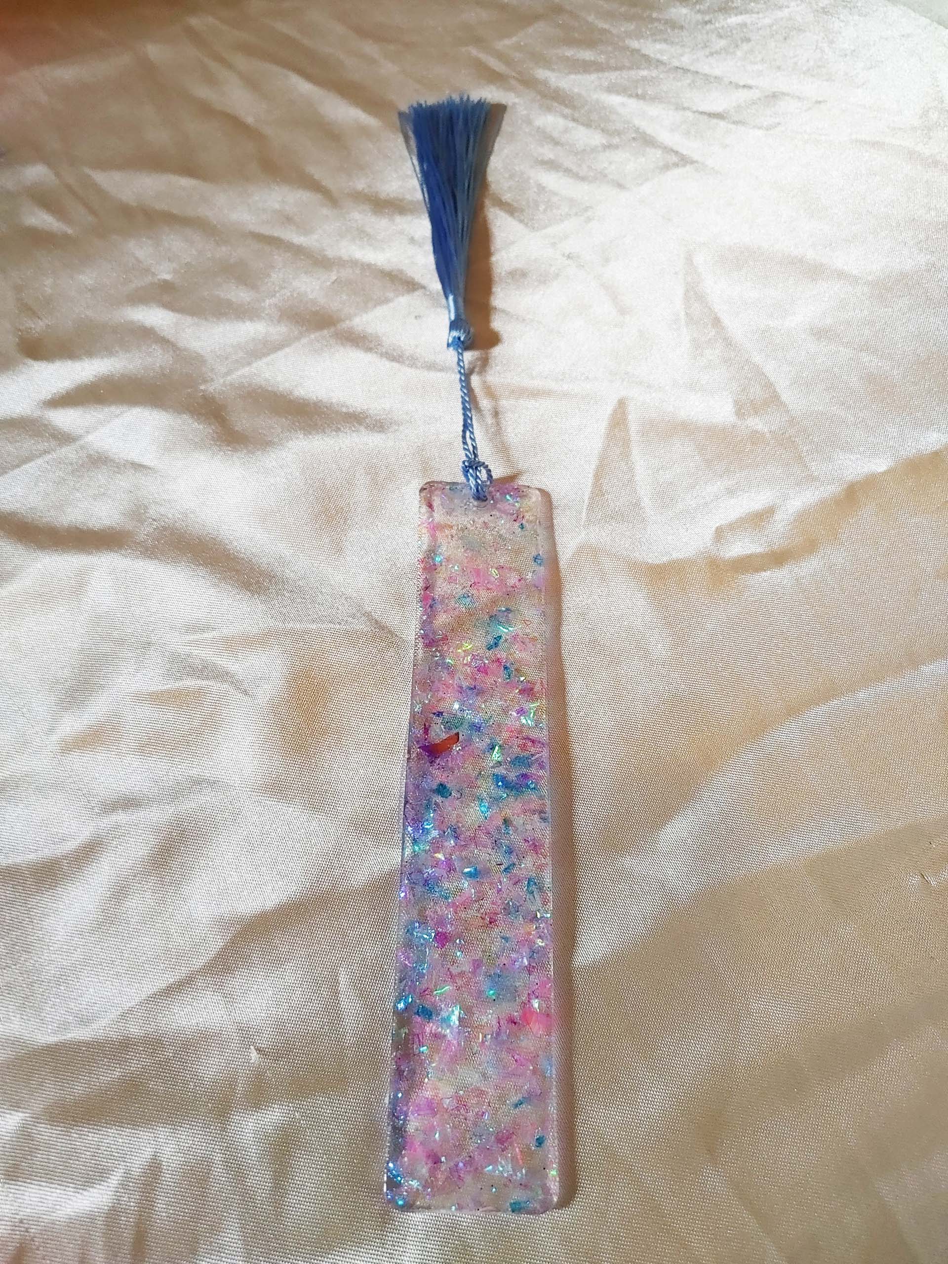 Bookmark Clear Multi Holographic Glitter Blue Tassel