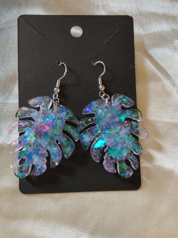 Leaf Clear Multi Holographic Glitter Drop Earrings