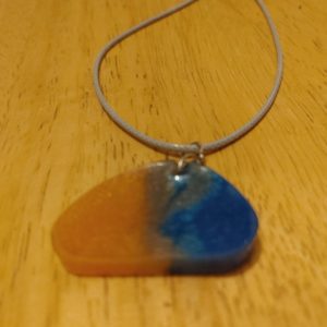 Oblong Peach/Grey/Blue Grey Cord Necklace