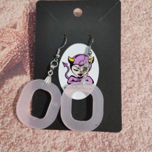 Rounded Square/Rounded Square Opaque Pink Drop Earrings`