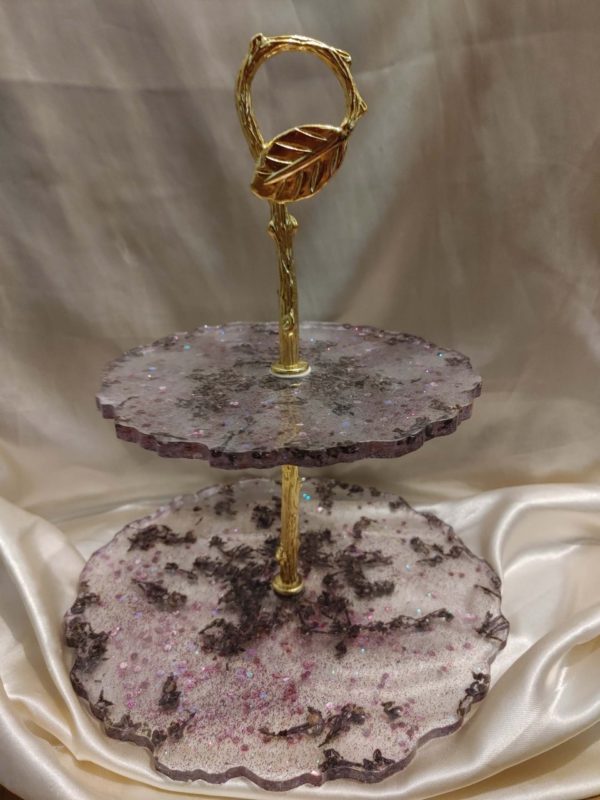 2-Tiered Lilacs Theme Purple/Sparkle Serving Tray