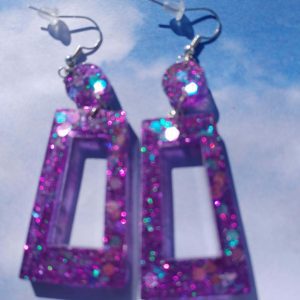 Rectangular/Rectangular Purple Sparkles Drop Earrings