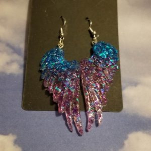 Wings Blue/Purple Sparkles Drop Earrings