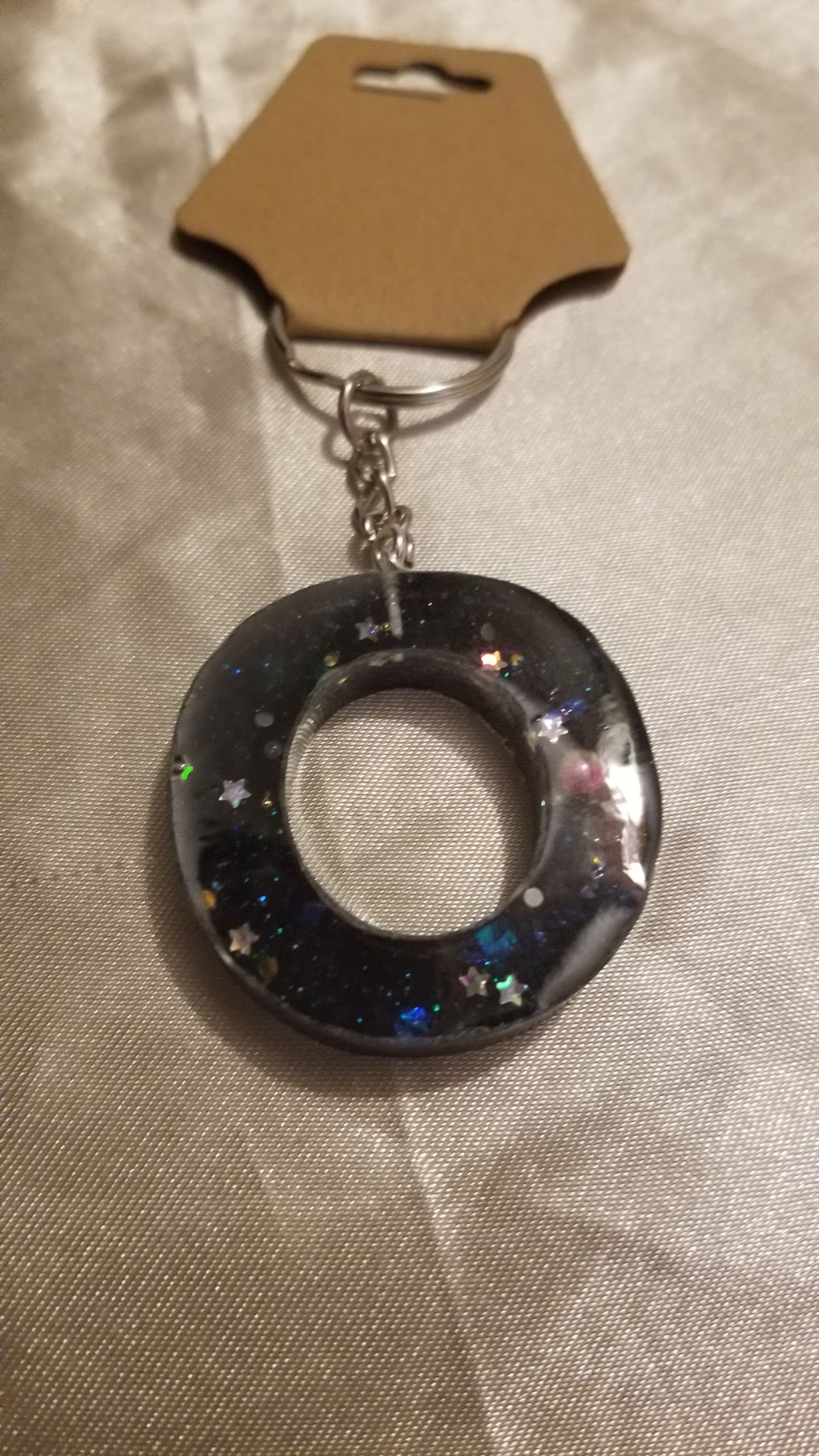 Letter O Black Space Glitter Blue/Purple Holographic Glitter Keychain
