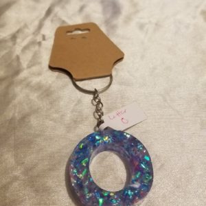 Letter O Blue/Pink/Purple Holographic Glitter Keychain