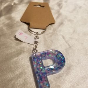Letter P Blue/Pink/Purple Holographic Glitter Keychain