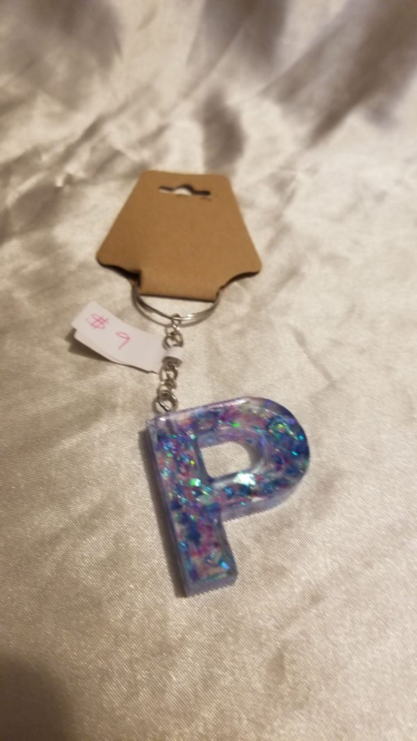 Letter P Blue/Pink/Purple Holographic Glitter Keychain