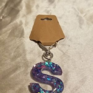 Letter S Blue/Pink/Purple Holographic Glitter Keychain