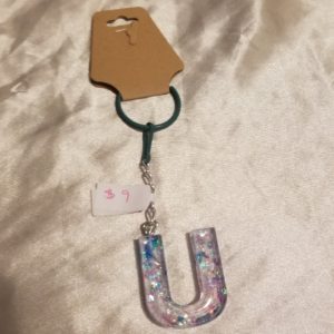 Letter U Blue/Pink/Purple Holographic Glitter Keychain