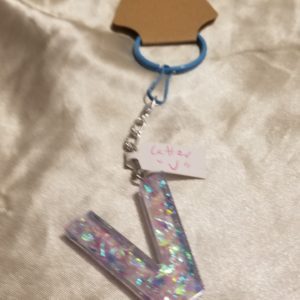 Letter V Blue/Pink/Purple Holographic Glitter Keychain