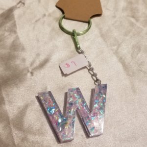 Letter W Blue/Pink/Purple Holographic Glitter Keychain