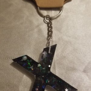 Letter X Black Space Glitter Blue/Purple Holographic Glitter Keychain