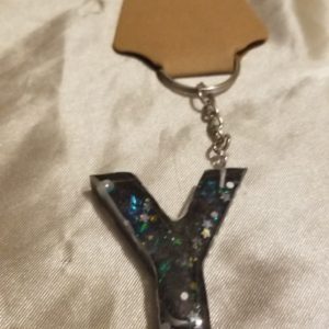 Letter Y Black Space Glitter Blue/Purple Holographic Glitter Keychain