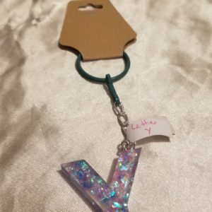 Letter Y Blue/Pink/Purple Holographic Glitter Keychain