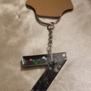 Letter Z Black Space Glitter Blue/Purple Holographic Glitter Keychain