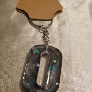 Number 0 Black Space Glitter Blue/Purple Holographic Glitter Keychain