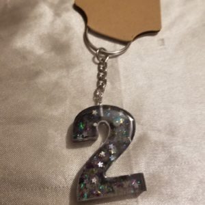 Number 2 Black Space Glitter Blue/Purple Holographic Glitter Keychain