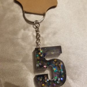 Number 5 Black Space Glitter Blue/Purple Holographic Glitter Keychain