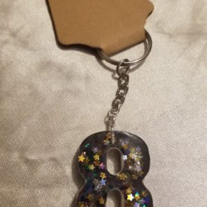 Number 8 Black Space Glitter Blue/Purple Holographic Glitter Keychain