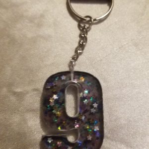 Number 9 Black Space Glitter Blue/Purple Holographic Glitter Keychain
