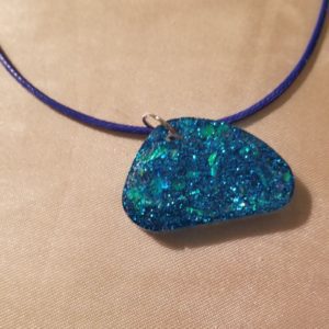 Oblong (M) Blue Glitter Blue Cord Necklace