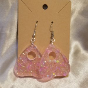 Ouija Planchettes Pink Sparkle Silver Tone Posts Drop Earrings