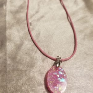 Oval Pink Glitter Pink Cord Necklace