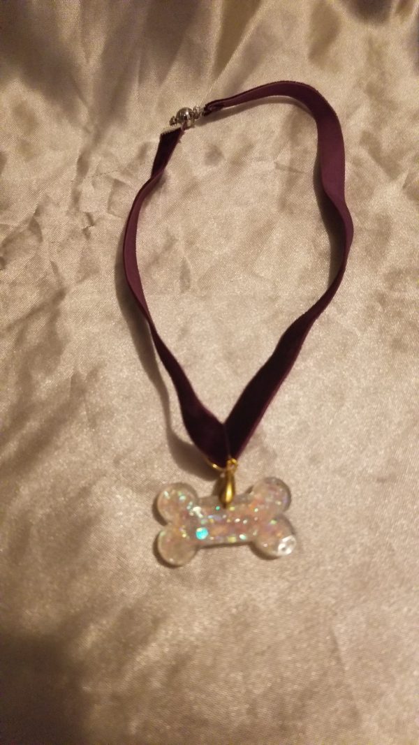 Purple Velvet Clear Pink/Blue Glitter Bone Choker Necklace