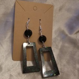 Rectangular/Rectangular Black Sparkle Drop Earrings