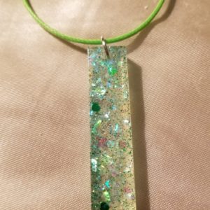 Rectangular Drop Green Glitter Green Cord Necklace