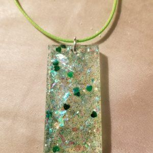 Rectangular Green Glitter Green Cord Necklace