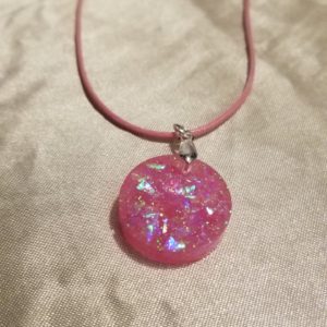 Round Pink Glitter Pink Cord Necklace