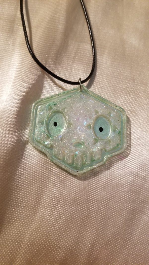 Skull Green/White Black Cord Necklace