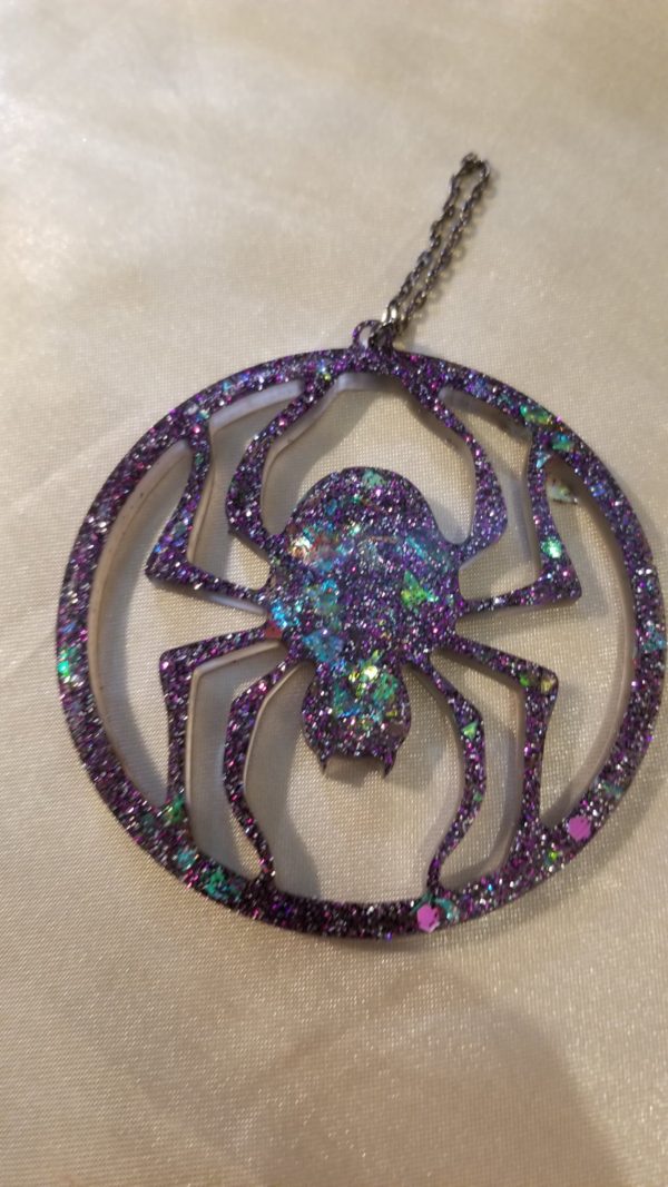 Spider Black Blue/Purple Glitter Hanging Ornament
