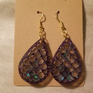 Teardrop Mermaid Scales Black Purple/Blue Glitter Drop Earrings